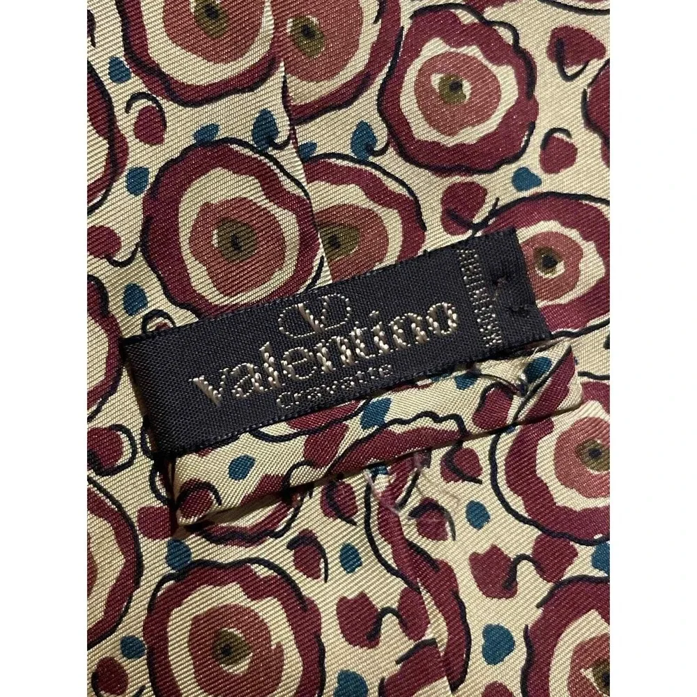 VALENTINO Cravatte Silk Italy‎ Beige Red Water Color Tan Abstract Floral Necktie